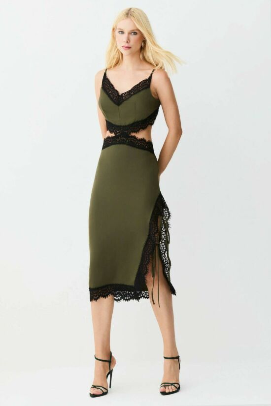 Imagem de Vestido Mídi Amarração Lateral Perna Verde Militar Escuro Zen